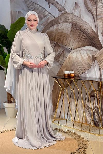 4916 فستان كاب شيفون كود من الشيفون مرصع بأحجار الكريستال