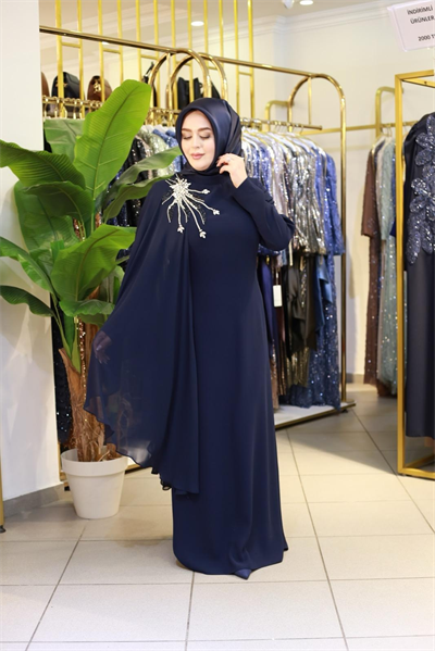 4963 CODE CHIFFON DETAILED DRAPED STONE DRESS