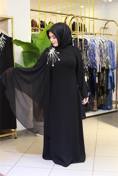 4963 CODE CHIFFON DETAILED DRAPED STONE DRESS