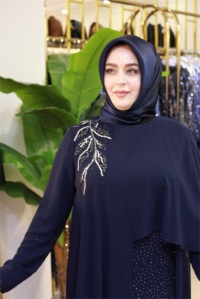 4978 CODE CHIFFON CAPE DRAPED STONE DRESS