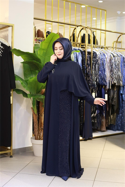 4978 CODE CHIFFON CAPE DRAPED STONE DRESS