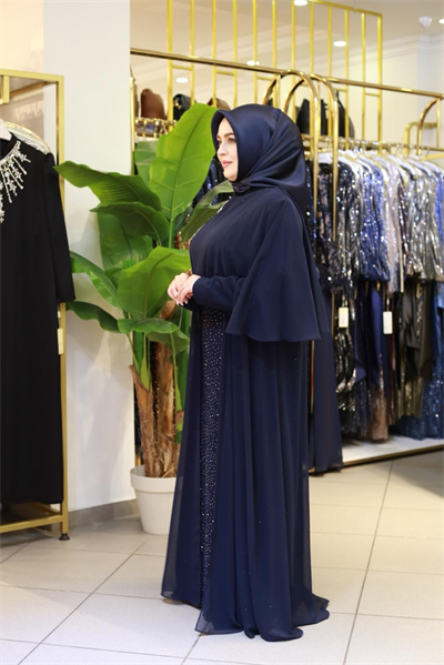 4978 CODE CHIFFON CAPE DRAPED STONE DRESS