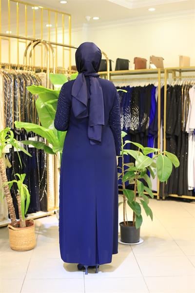 5004 KOD KREP TAŞLI ELBİSE LACİVERT