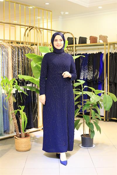 5004 KOD KREP TAŞLI ELBİSE LACİVERT