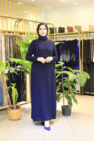 5004 KOD KREP TAŞLI ELBİSE LACİVERT