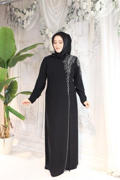 5065 KOD KRİSTAL TAŞ İŞLEMELİ ELBİSE SİYAH