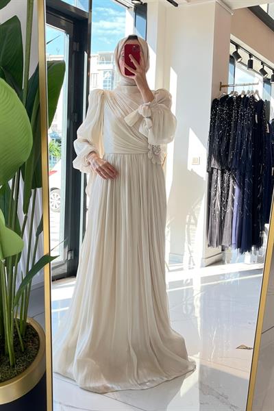 5087 KOD KRİNKIL SATEN DRAPELİ ABİYE ELBİSESİ