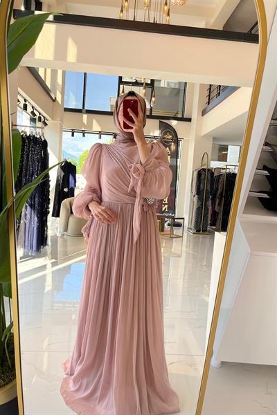 5087 KOD KRİNKIL SATEN DRAPELİ ABİYE ELBİSESİ