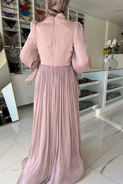 5087 KOD KRİNKIL SATEN DRAPELİ ABİYE ELBİSESİ