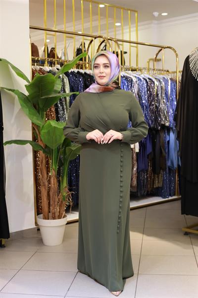 5089 فستان بأزرار تنورة منسدلة بأزرار كود 5089