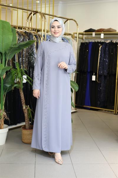 509 CODE SLEEVE EVENING DRESS WITH STONE DETAIL