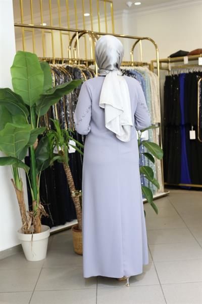 509 CODE SLEEVE EVENING DRESS WITH STONE DETAIL