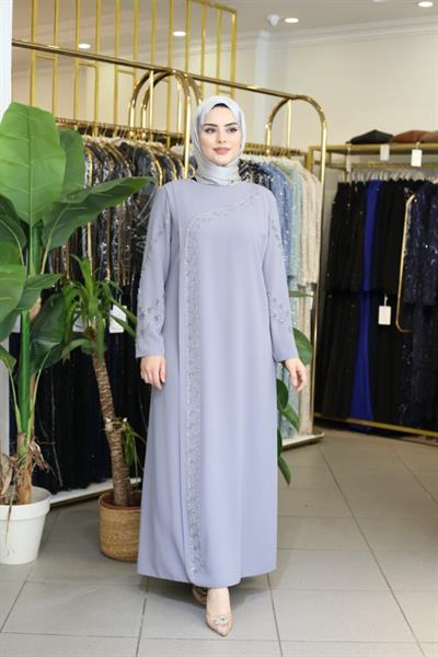 509 CODE SLEEVE EVENING DRESS WITH STONE DETAIL