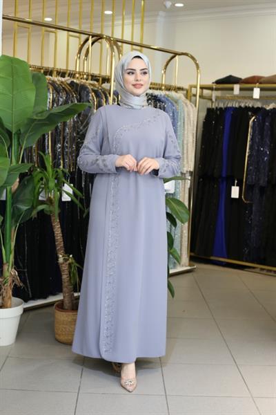 509 CODE SLEEVE EVENING DRESS WITH STONE DETAIL