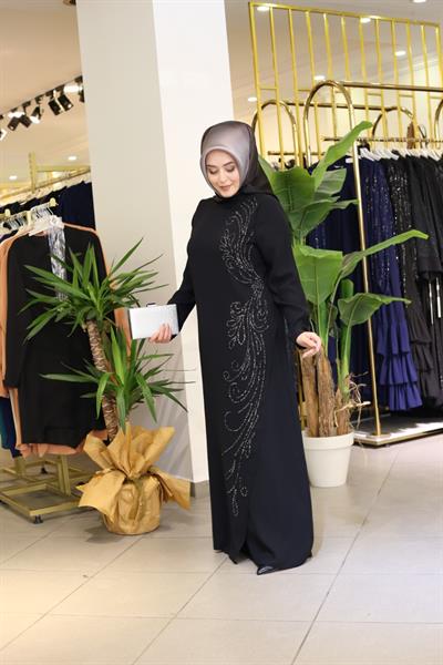 5098 فستان مطرز بالحجر الكريب كود 5098