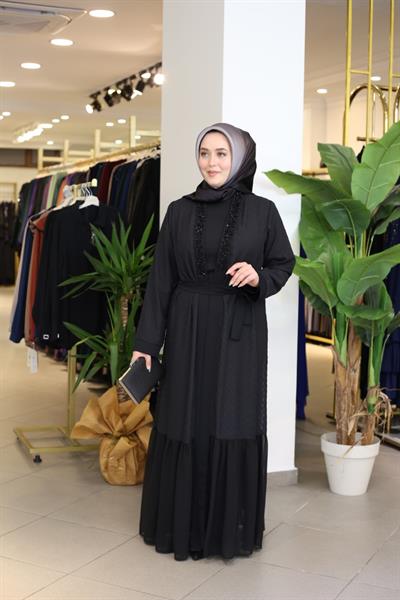 5109 CODE SKIRT TULLE BELTED ABAYA SET