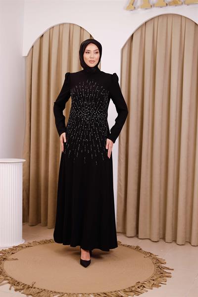 5110 KOD ZARİF ELBİSE SİYAH