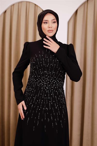 5110 KOD ZARİF ELBİSE SİYAH