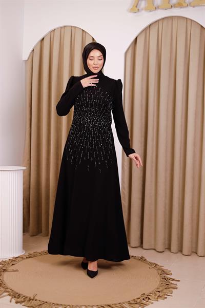 5110 KOD ZARİF ELBİSE SİYAH