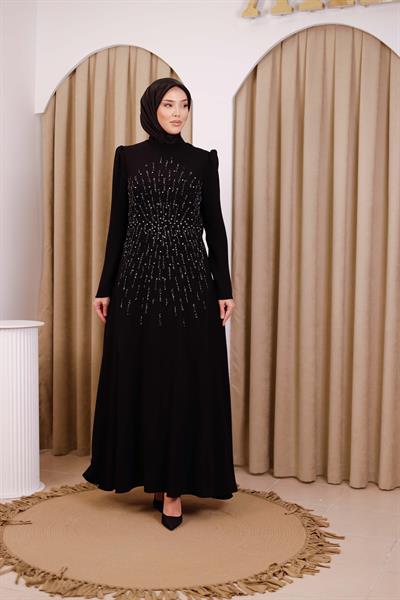 5110 KOD ZARİF ELBİSE SİYAH