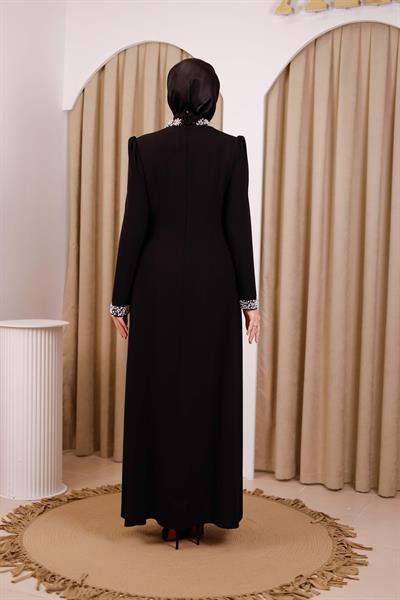 5113 KOD İNCİ DETAYLI ELBİSE SİYAH