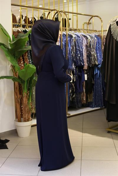 5135 KOD TAŞ İŞLEMELİ ABİYE ELBİSE LACİVERT