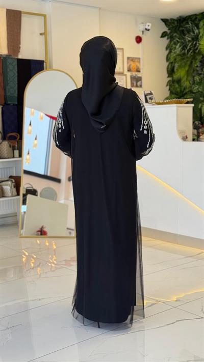 5150 KOD TAŞ BASKILI ABAYA TAKIM SİYAH