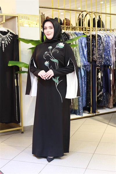 5170 كود فستان مطرز بالحجر الأسود