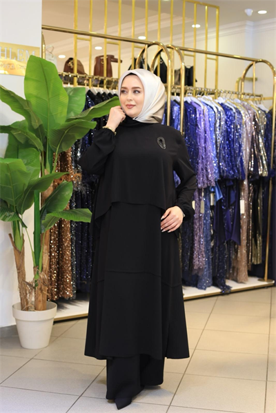 5212 KOD BRONŞ DETAYLI PANTOLONLU TAKIM SİYAH