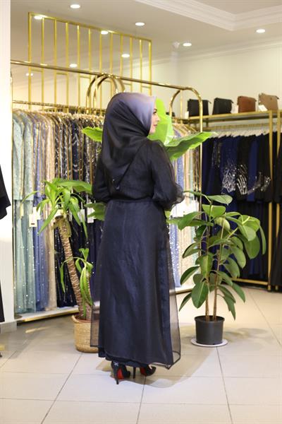 5214 KOD ORGANZE ÖNÜ TAŞLI KEMERLİ ABAYA