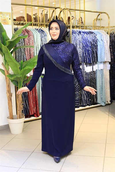 5216 KOD PULPAYETLİ PÜSKÜLLÜ ELBİSE