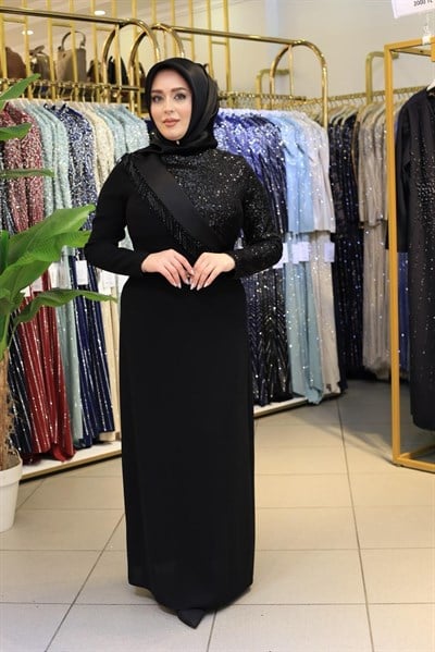 5216 KOD PULPAYETLİ PÜSKÜLLÜ ELBİSE