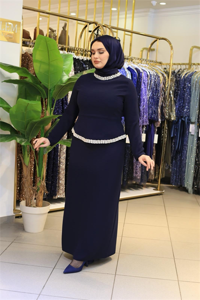 5222 KOD BEL UND KRAWATTE MIT STEINEN VERZIERTES KLEID