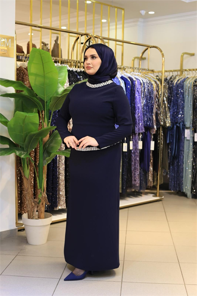 5222 KOD BEL UND KRAWATTE MIT STEINEN VERZIERTES KLEID