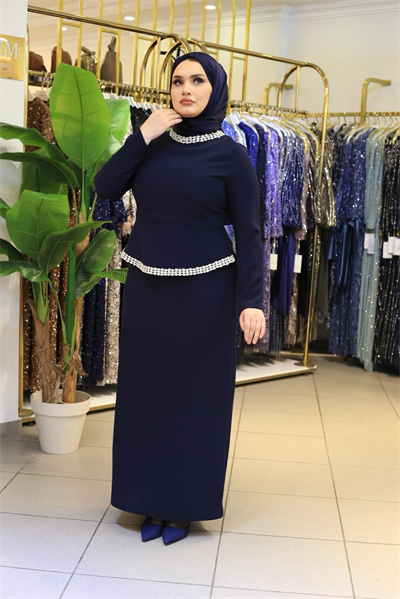 5222 KOD BEL UND KRAWATTE MIT STEINEN VERZIERTES KLEID