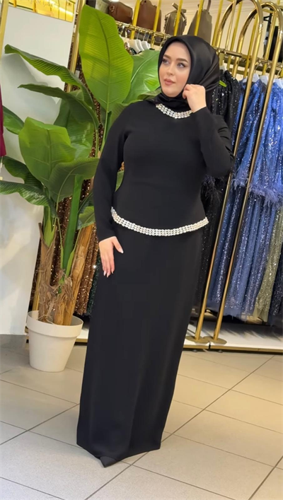 5222 KOD BEL UND KRAWATTE MIT STEINEN VERZIERTES KLEID