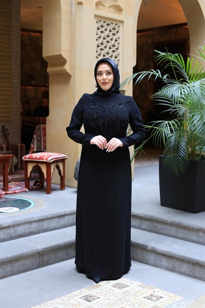 5224 KOD ÇİÇEK VE TAŞ İŞLEMELİ ELBİSE