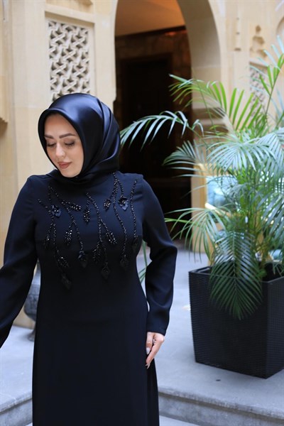 5224 KOD ÇİÇEK VE TAŞ İŞLEMELİ ELBİSE