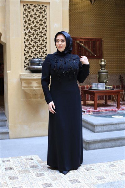 5224 KOD ÇİÇEK VE TAŞ İŞLEMELİ ELBİSE