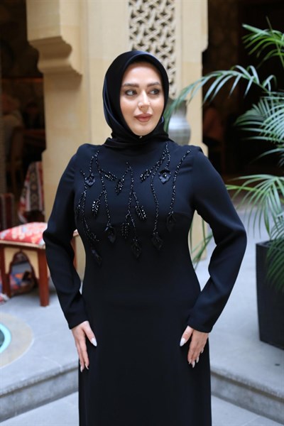 5224 KOD ÇİÇEK VE TAŞ İŞLEMELİ ELBİSE