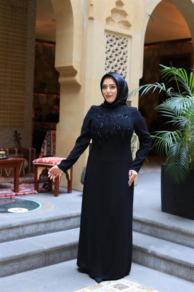 5224 KOD ÇİÇEK VE TAŞ İŞLEMELİ ELBİSE