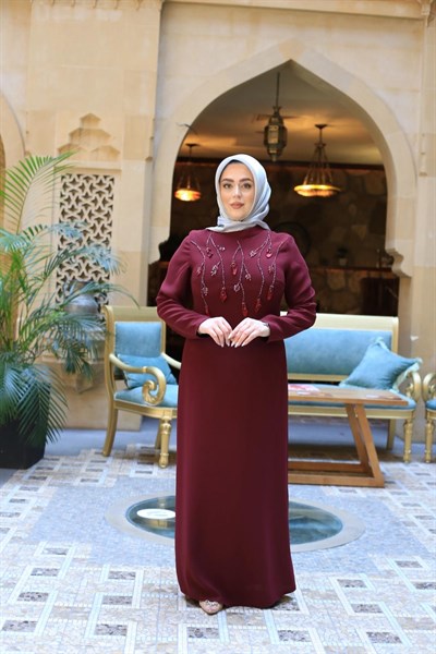 5224 KOD ÇİÇEK VE TAŞ İŞLEMELİ ELBİSE