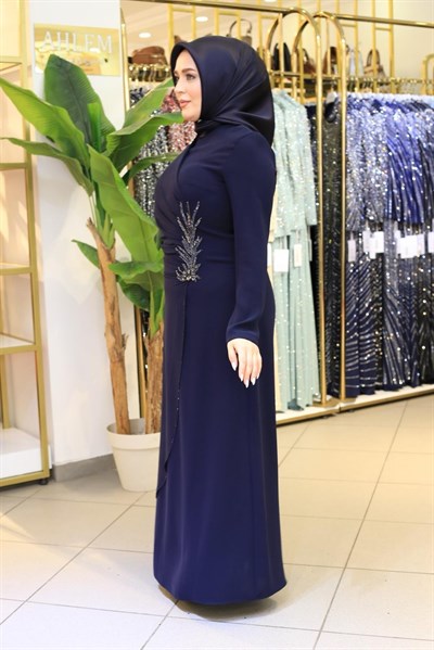 5227 KOD ÖNÜ PİLELİ ŞİFON TAŞLI ELBİSE