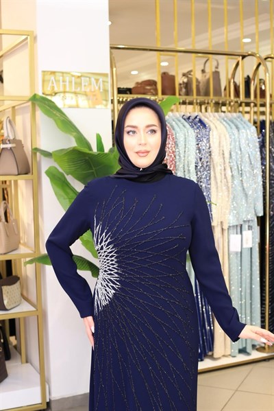 5246 KOD ÇİFT RENK TAŞLI ELBİSE