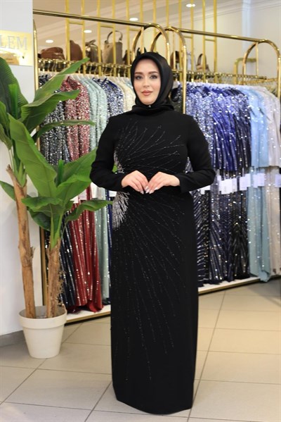 5246 KOD ÇİFT RENK TAŞLI ELBİSE