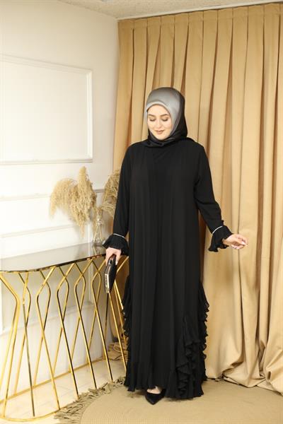 5361 KOD KEMERLİ ŞİFON ABAYA TAKIM
