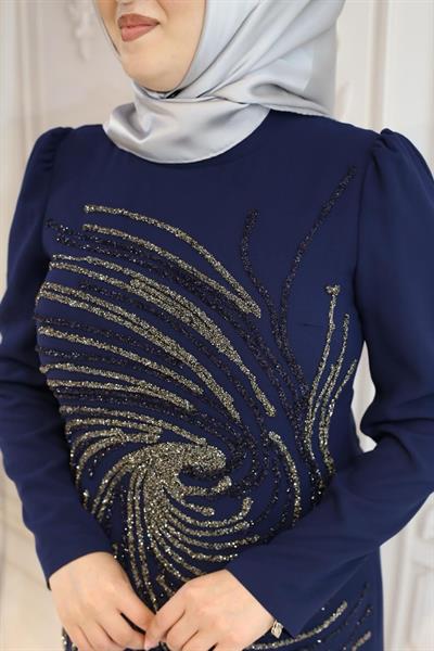 538 KOD KREP GİRDAP DESEN ELBİSE