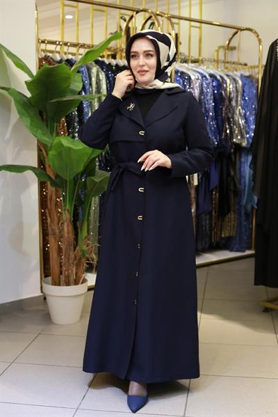 5473 KOD BRONŞLU KUŞAKLI TRENÇKOT LACİVERT