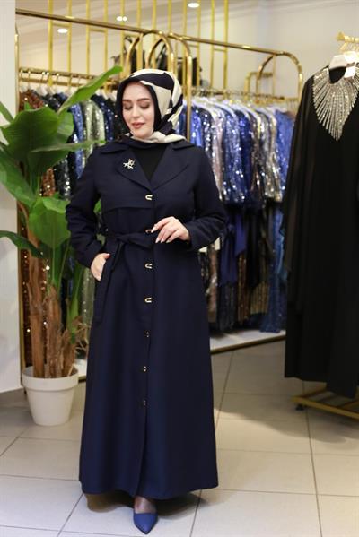 5473 KOD BRONŞLU KUŞAKLI TRENÇKOT LACİVERT