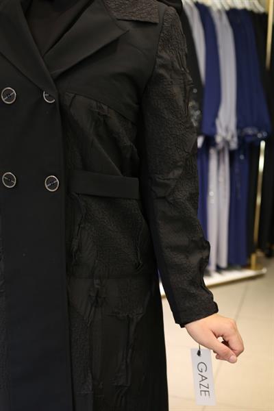 5474 KOD GABARDİN DESEN MEVSİMLİK TRENÇKOT SİYAH